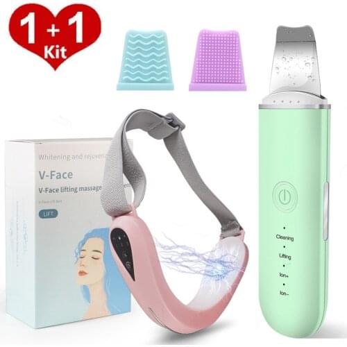 RUBYONLY Neck Face Lifting Machine V-Face Shaping Massager Ultrasonic Skin Scrubber Vibration Face Spatula Blackhead Remover