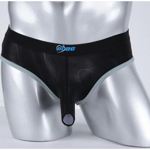 Sexy Mens Smooth Briefs with Penis Sleeve Opening Pouch Underwear Boys Briefs