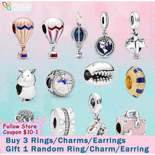 Smuxin 925 Sterling Silver Beads Hot Air Balloon Globe Trip Charms fit Original Pandora Bracelets for Women Jewelry Girl Gift