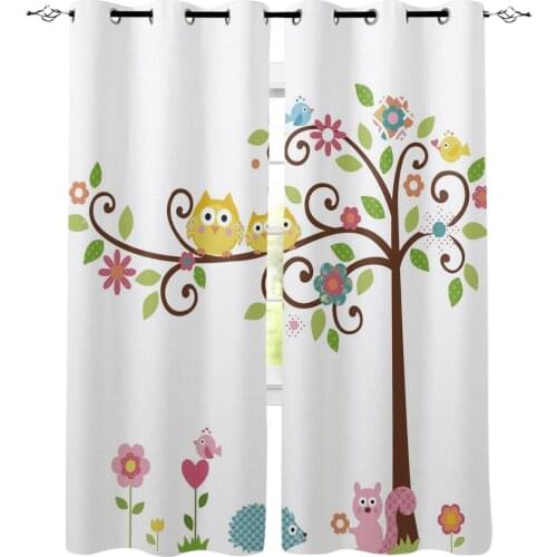 Cute Cartoon Owl Squirrel Curtain for Kids Room Bedroom Curtain Cartoon Window Curtain for Boys Colorful cortinas