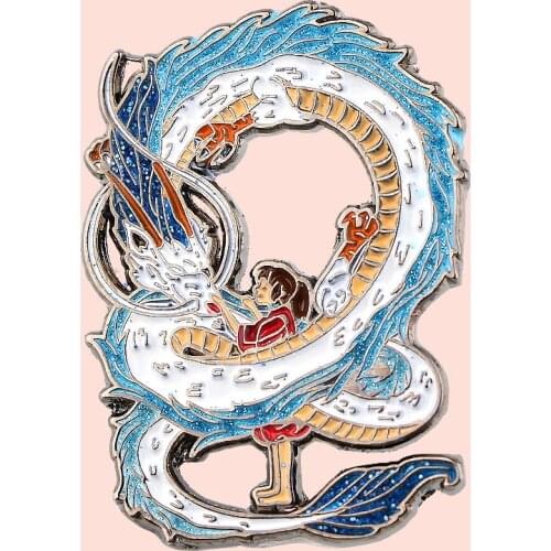 ZF3152 Cartoon White Dragon And Girl Personality Metal Enamel Pins And Brooches For Child Lapel Pin Backpack Bags Hat Badge Gift