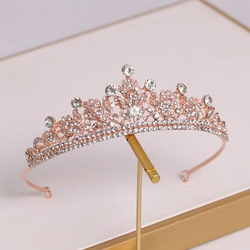 Rhinestone Crown Bride Headdress Wedding Tiara Headband Hairband Women Girl Rose Gold Crystal Wedding Flower Crown Accessories