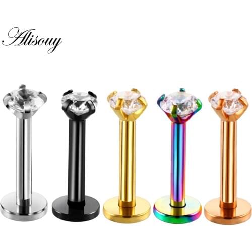 Alisouy 1PC women Labret Colors Zircon Gem Labret Stud Lip Piercing Ear Cartilage Tragus Helix Ring Charming body Jewelry