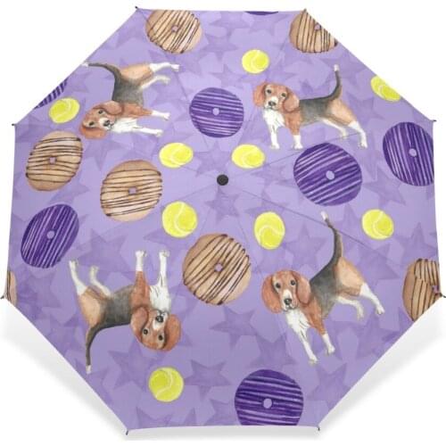 Personal Design Sausage Dog Viole Pattern Umbrella Child Rain Dog with Donuts Umbrella 3 Folding Automatic Baby Gift Rain Gear