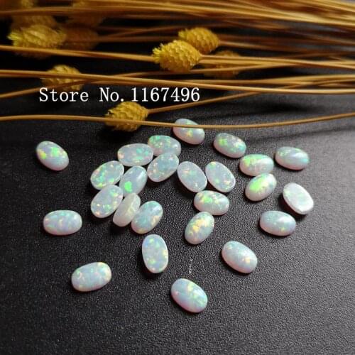 200pcs/lot 4x6mm Synthetic Oval Cabochon Opal Snow White Oval Fire Opal Stone for Jewelry