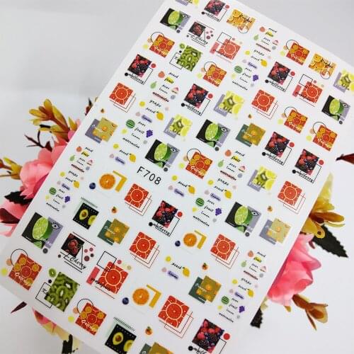 3D Nail Sticker Art Sliders Colorful Geometry Square Fruits Stickers for Nails Foil Design Manicure Sticker Accessories
