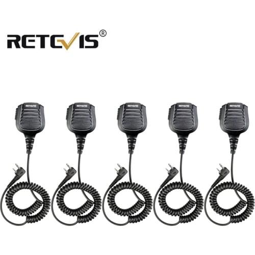 5pcs New Black Retevis 2 Pin PTT Speaker Mic IP54 Waterproof For ICOM IC-F3G IC-F43GS Two Way Radio C9075C