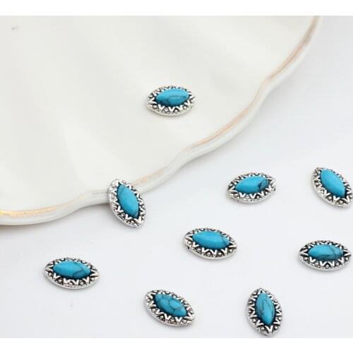 6*9mm 20pcs/lot Silver Alloy Metal Blue Small Oval UV Gel Art Decoration Set Beads For DIY UV Charms Jewelry Accessories