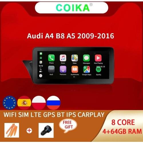 8 Core 10 Android Muiltmedia GPS Reciver For Audi A4 B8 A5 2009-2016 Google WIFI BT With 4+64GB Stereo IPS Touch Screen