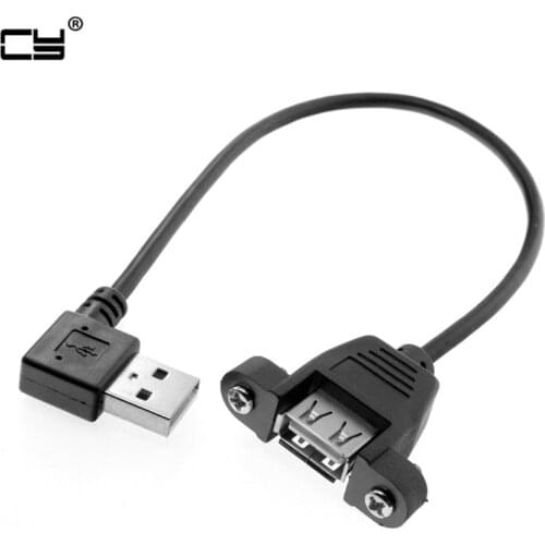 90 Degree Left Angled USB 2.0 A Male Connector to Female Extension Cable With Panel Mount Hole 30cm 50cm