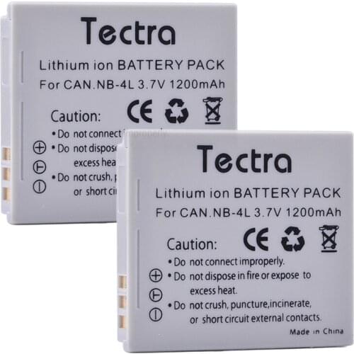 Tectra 2Pcs NB-4L NB 4L Camera Battery for Canon PowerShot SD30 SD40 SD400 SD600 SD1000 TX1 SD750 SD780 IS SD1400 IS ELPH 300