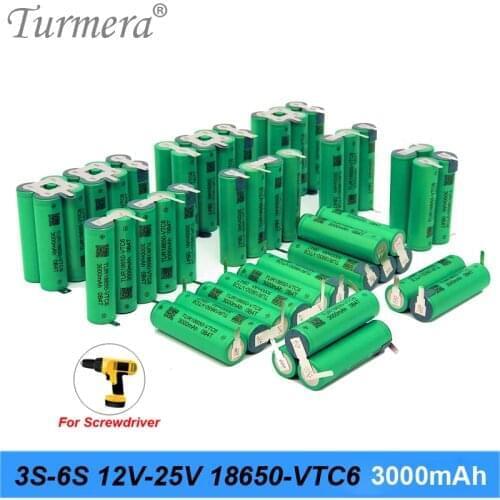 Turmera 3S 12.6V 4S 16.8V 5S 21V 6S 25V VTC6 Battery Pack TUR18650VTC6 3000mAh Battery 30A for 18V Screwdriver Battery Customize