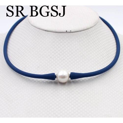 Free Shipping 12-13mm Elegant Jewelry Edision Cultured White Pearl Beads & Silicone Rubber Stretch Lady Necklace 16.5inch