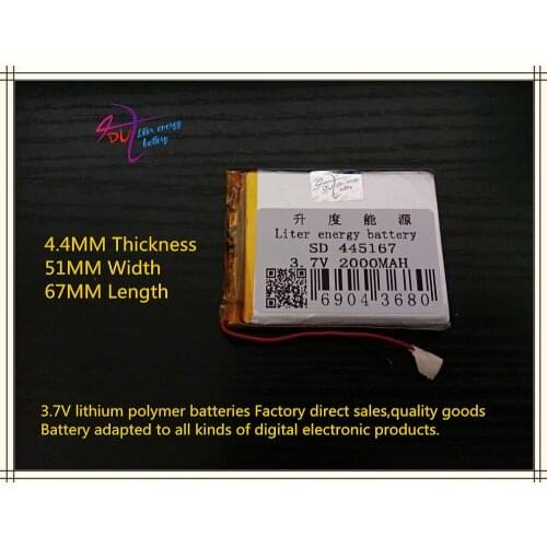 Free shipping 3.7V,2000mAH,[445167] PLIB; polymer lithium ion / Li-ion battery for tablet pc,mp3,mp4,cell phone,speaker,gps,dvd