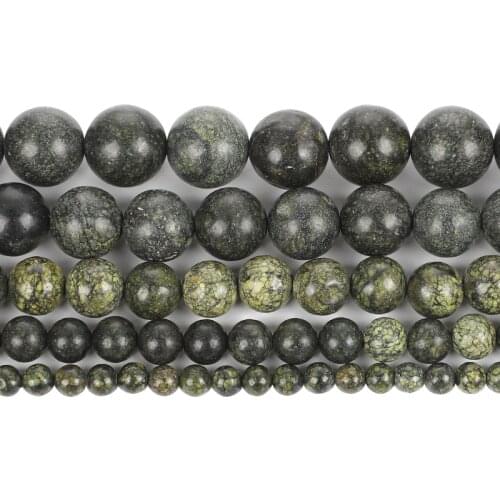 Natural Stone Dark Green Cracked Charm Round Loose Beads For Jewelry Making Needlework Bracelet Diy Strand 4-12 MM