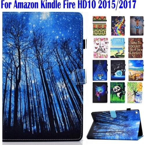 Case For Amazon Kindle Fire HD 10 2017 Cover For Fire HD 10 2015 Funda Tablet Silicone PU Leather Stand Shell Fashion Painted