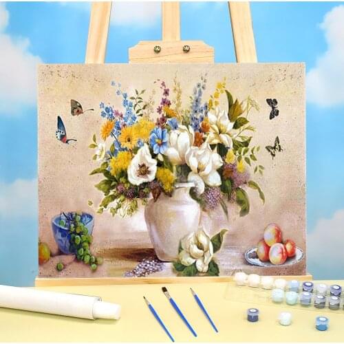 Flowers Paint By Numbers Complete Kit Acrylic Paints 50*70 Canvas Pictures New Design For Adults Wholesale Wall Handicraft