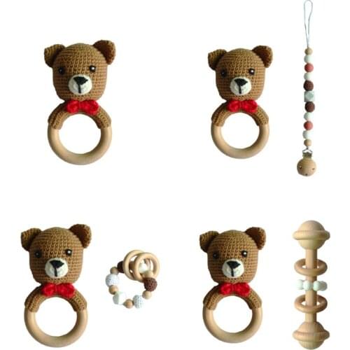 Baby Pacifier Clip Chain Teething Bracelet Crochet Bear Soother Toy Infants Rattle Teether Newborn Dummy Holder Shower Gifts