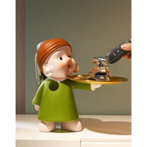 Home Decor Statue Interior Desk Accessories Living Room Decoration Accessories FigurinesMetal Tray Decorative Figures Sculpture