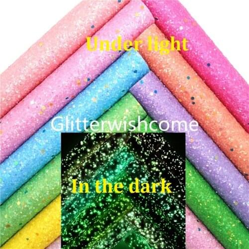 Glitterwishcome Glows in the Dark Pastel Color Chunky Glitter Leather Fabric Sheets Soft Backing Leather Bow DIY 21X29CM GM1036B