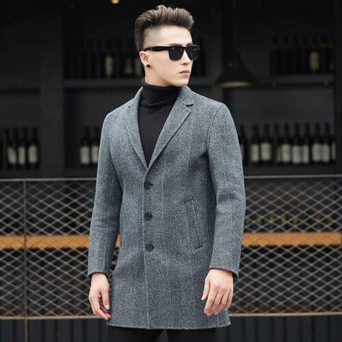 Mens Long Trench Coat Winter Men Wool Coat Slim Fit Cashmere Overcoat Jackets Man Single Breasted Peacoat Abrigo Hombre