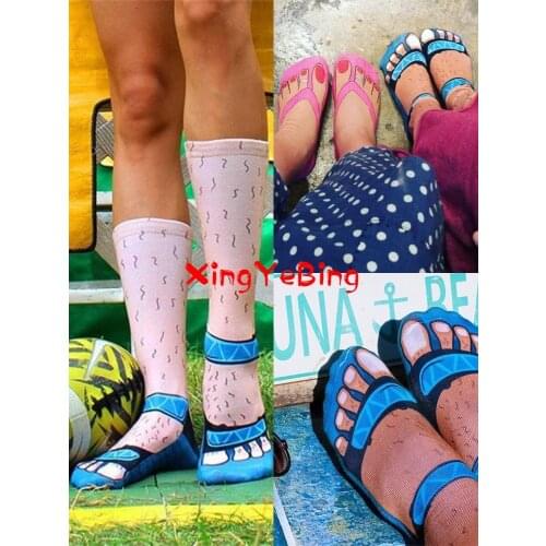 Cute Footprints 3d Medium High Female Male Socks Funny High Casual Funny Creative Socks Cartoon Happy Socks