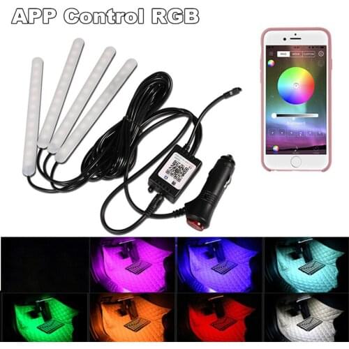 Newest 48LED Car Foot Atmosphere Lamp Interior Decorative Lights Bluetooth APP control RGB Strip Lights LED Car Styling