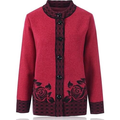 2019 new Middle-aged women mother Spring and winter sweater cashmere sweater Grandma fitted sweater cardigan coat big yards