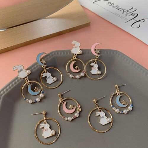 ​ZDMXJL 2021 New Fashion Womens Earrings Sweet Cute Rabbit Star Moon Pearl Earrings For Women Girl Jewelry Gifts Drop-shipping
