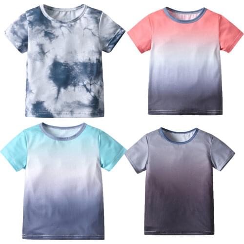 2021 Summer New Childrens T-shirt Kids Fashion Tie-dye Printed Cotton 1-6Y Baby Boys Round-neck Tops Clothing With Round Collar