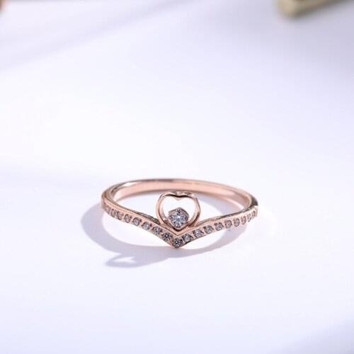 Wedding Ring Peach-heart Cubic Zirconia Rose Gold Color Titanium Steel Anniversary Wedding Rings For Women