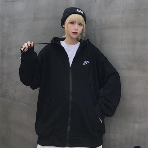 Solid Color Hooded Sweatshirt Womens Autumn And Winter 2020 Loose Korean Personalized Simple Harajuku Style Sweatshirt Qn