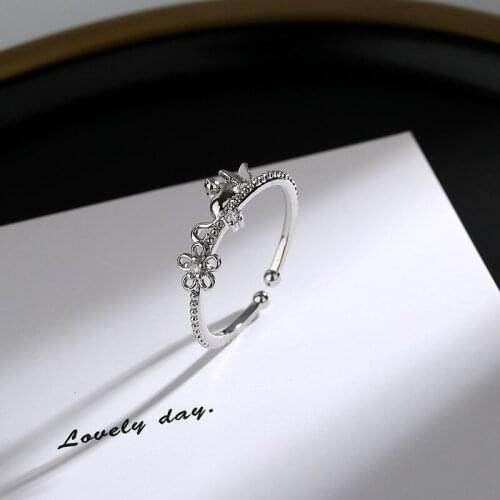 Open Rings For Women Teen Girls Butterfly Flower Cat Adjustable Zircon Korean Fashion Sweet Girlfriend Wedding Jewelry BOYULIGE