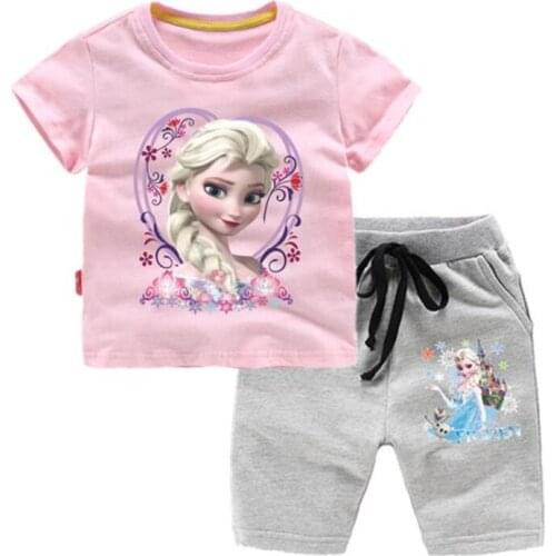 Aisha princess dress 2020 new foreign trade childrens clothing short sleeve T-shirt ice princess two-piece virgin suit