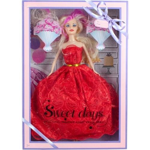 Sweet Days Box Doll Toy Set Gift, Red Sequin Shiny Dress Model Doll, Pink Hair Blonde Doll