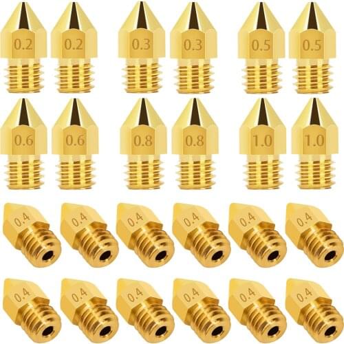 24 PCS Extruder Nozzles 3D Printer Nozzles for MK8 0.2mm 0.3mm 0.4mm 0.5mm 0.6mm 0.8mm 1.0mm for Makerbot Creality CR-10 Ender 3
