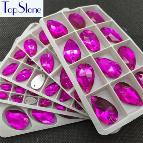Teardrop Sew On Rhinestones Fuchsia Color 7x12 11x18 13x22 17x28mm Droplet Sewing Glass Crystal Stones Dress garment making