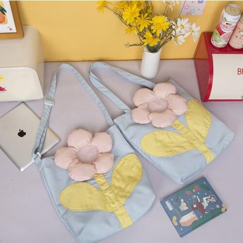 Hylhexyr Ins Versatile Handbag Cute Flower Shoulder Bag Fashion Cross Body Tote Polyester Messenger Bags For Girls Womens