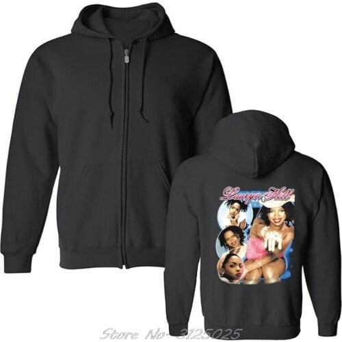 Vintage Lauryn Hill Shirt Rap Tee 90s Loose Cotton Hoodies Men Cotton Streetwear Spring Autumn Fleece Zipper Sweatshirt