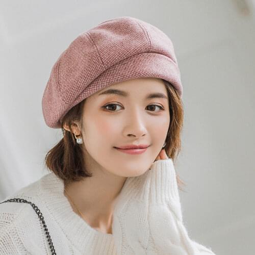 Japanese Autumn and Winter Berets Versatile Thousand Bird Lattice Womens Hat Fashion British Bud Painter Hat Winter