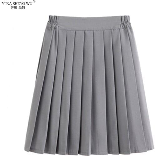 Japanese School Uniforms for Girls Solid Color COS Pleated JK Skirts Grey High School Student Girls Black Women Polyester
