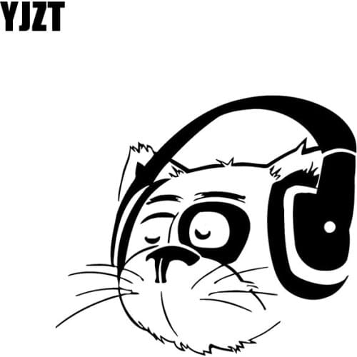 YJZT 15CM*13CM Car Sticker Vinyl Decal Cat in Headphones Animal Pets Music Black Silver C10-02360