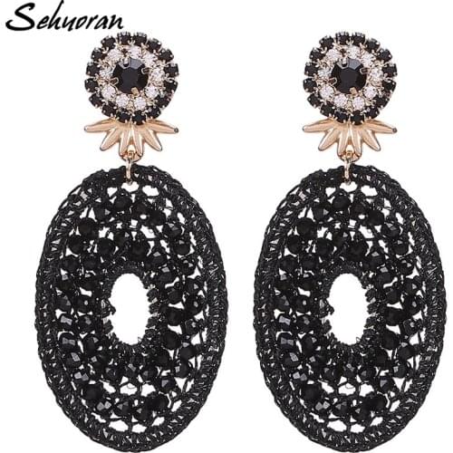 Sehuoran Statement Earrings For Women Crystal Cute Beads Pendant Handmade Long Drop Earrings Party Jewelry Bridal Jewelry Gifts