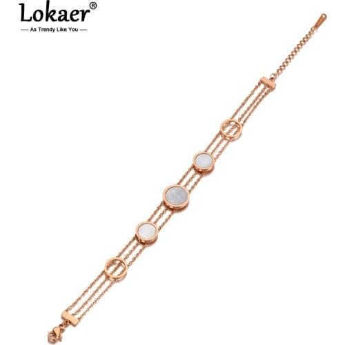 Lokaer Titanium Stainless Steel Bohemia Beach Chain & Link Bracelets For Women Girls Trendy Shell Circle Charm Bracelet B20139