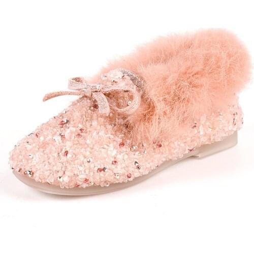 Winter Girls Shoes Cotton Fashion Sequins Bowtie Plush Kids Princess Shoes Keep Warm Children Girls Sneakers Soft Sole SJD054