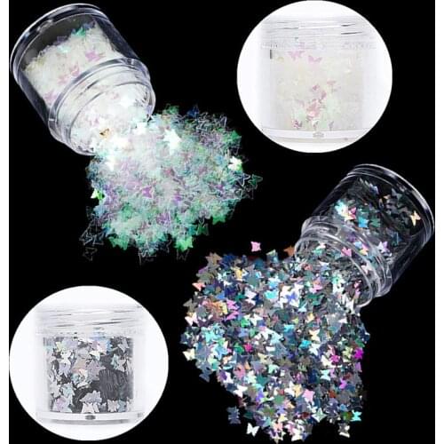1 Box Holographic Nail Glitter Butterfly Shape 3D Flakes Sparkly Colorful Sequins Spangles Polish Manicure Nails Art Decoration