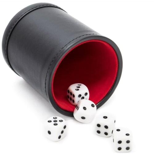 1 Piece Dice Cup+5 Pieces white dices High quality New Black PU Leather Red Flannel Mute Dice Cups Bar Game Supplies