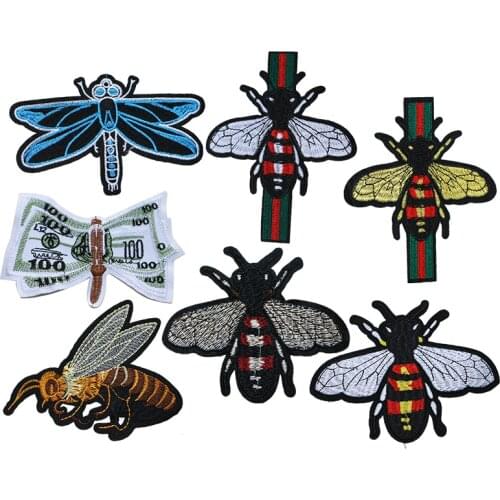 1 Pcs Bee, Dragonfly Cartoon icon Iron on Patches for Clothing DIY Stripes Patchwork Stickers for Children Custom Badges