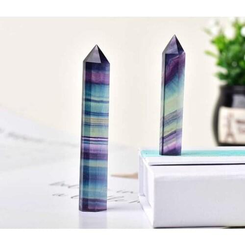100% Natural Colored Fluorite Hexagonal Column Crystal Point Healing Wand Mineral Crystal Home Decor And Study Room Decor Gifts