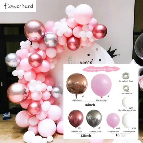 109 Pack Macaron Pink Silver Balloon Garland Arch Kit Latex Birthday Decoration Party Supplies Wedding Baby Shower Decorations